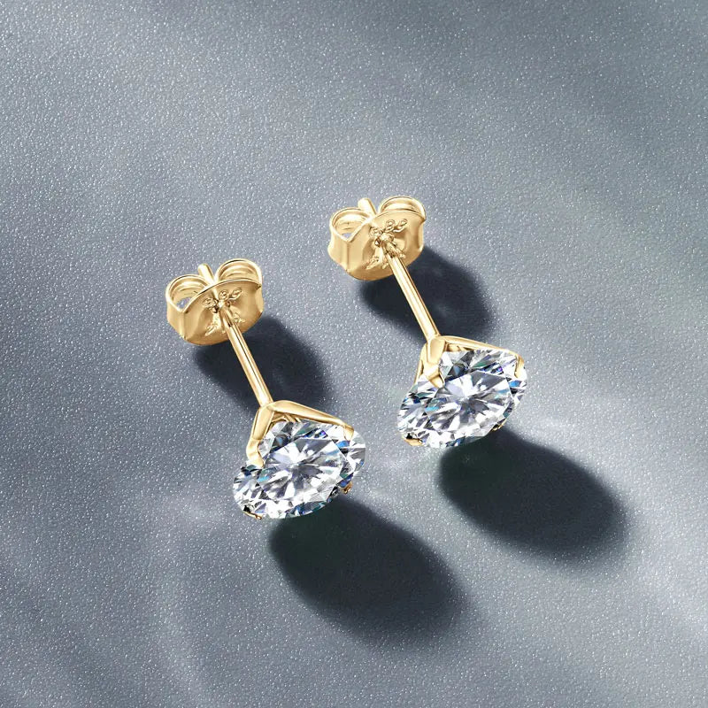 IOGOU 14K Solid Gold Moissanite Round Stud Earrings for Women Men GRA Certified Moissnaites 3mm 4mm 5mm 6mm 6.5mm Gold Jewelry