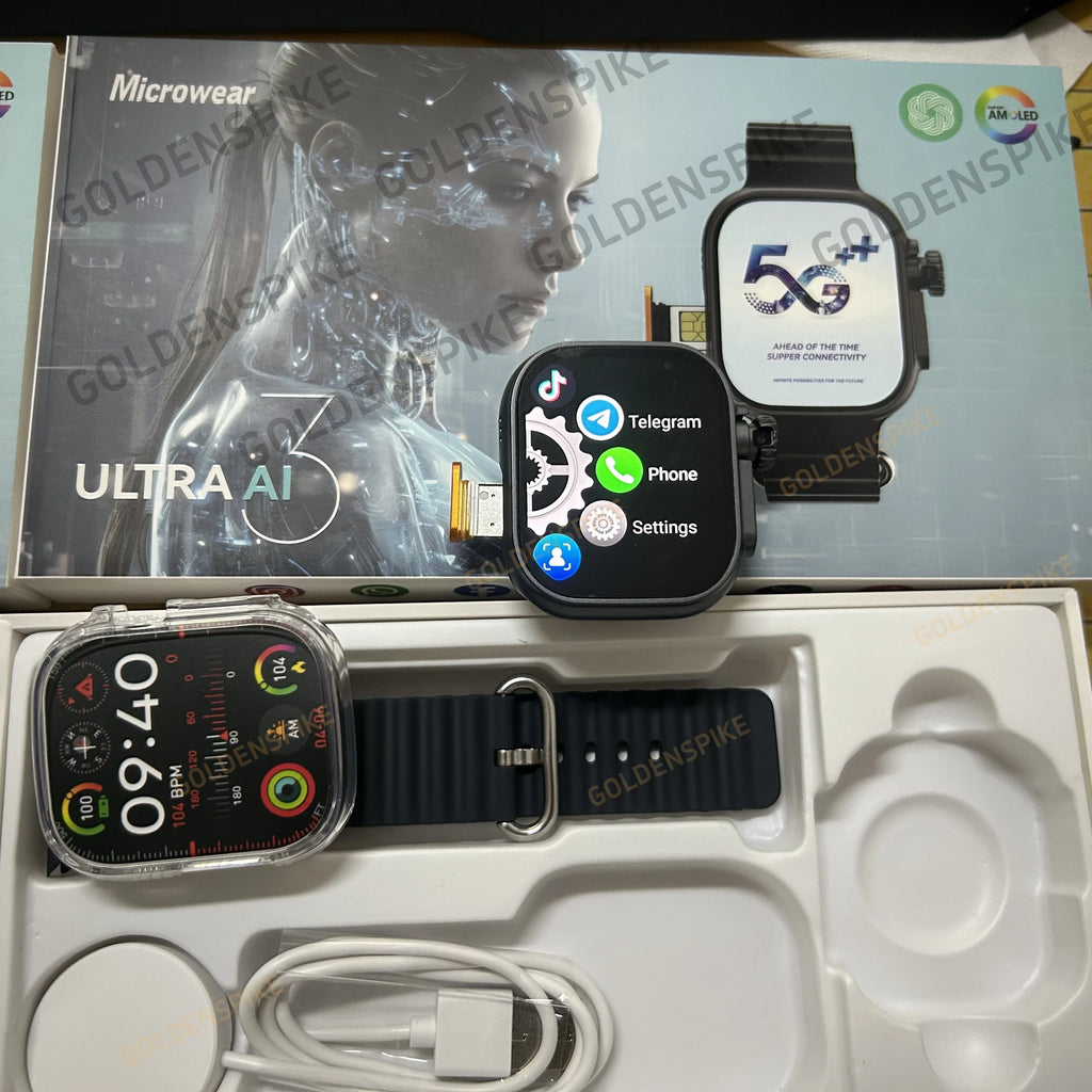 Microwear Ultra Ai3 Smartwatch 5G 180° Rotating Camera Google Play GPS WIFI 2.2inch Amoled HD Display 4G Calling Smartwatch Men