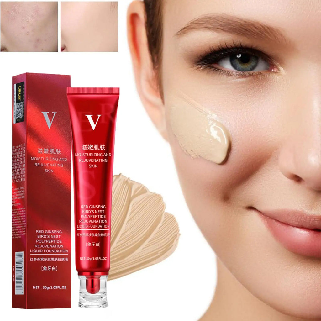 Moisturizing liquid foundation for face with red ginseng, close-up before and after skin results