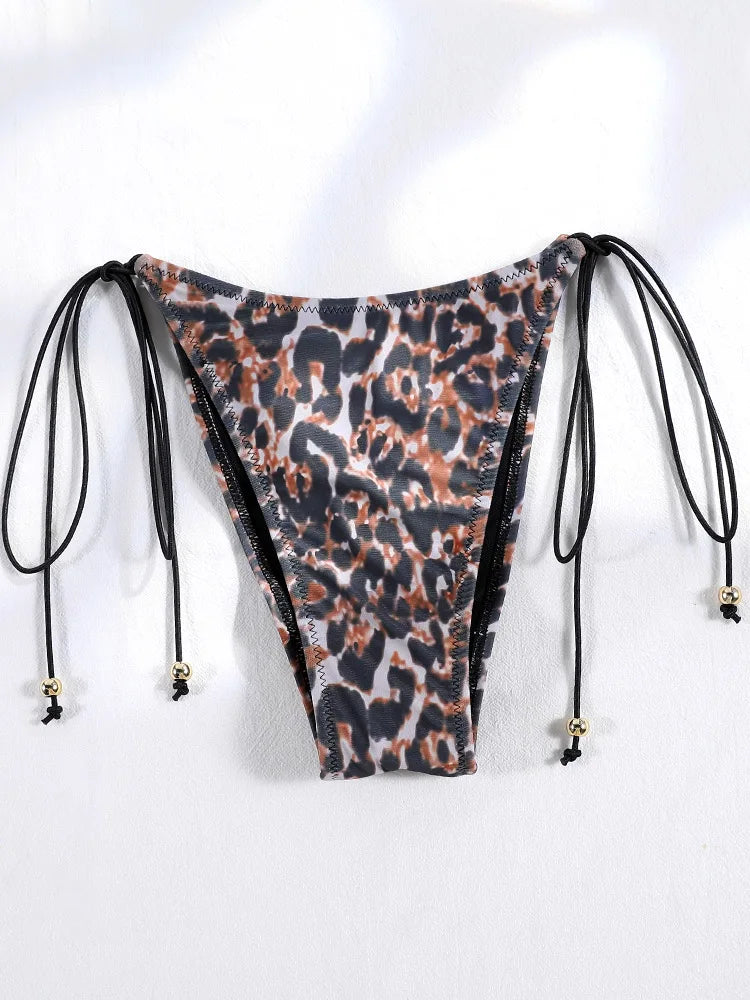 Miyouj New Bikini Triangle Swimwear Leopard Two Piece Suit Solid Color Bathsuit Sexy Swimsuits High Cut Bathwear Bandage Biquini