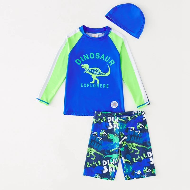 Children's Swimsuit Orange Long Sleeve Rash Guard Kids UPF50 UV Protection Boy's Beach Clothes Shark Swimming Bathing Suit Kids