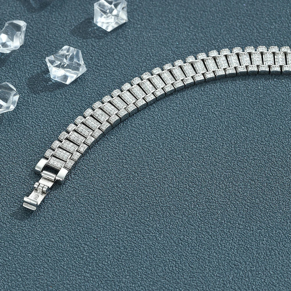 IGOTOS 1.2mm Moissanite Watch Chain Bracelet 925 Sterling Silver Certified Women Men Full Diamond Bangle Fine Jewelry