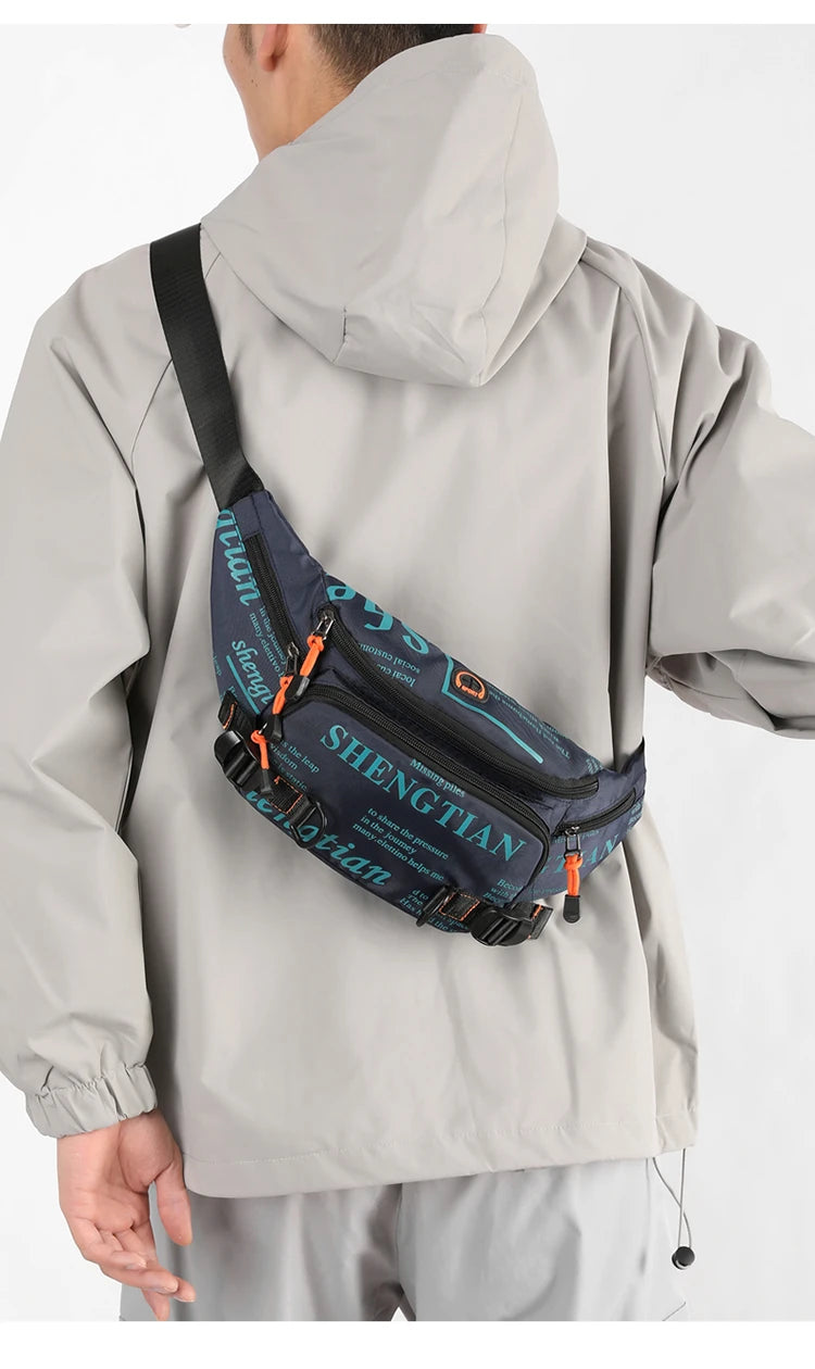 Summer Large Capacity Waterproof Nylon Sports Crossbody Bag for Men Casual Outdoor Leisure Mobile Phone Bag Trendy Sports Wai...