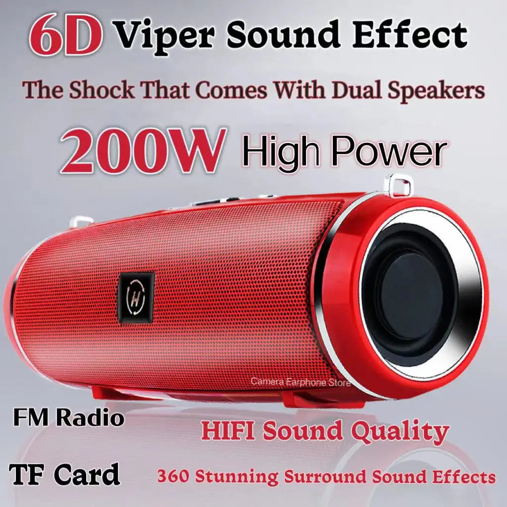 200W Portable Bluetooth Speaker IPX7 Waterproof Outdoor HIFI Pillar Speaker Subwoofer Stereo Speaker FM Radio TF Boom Box