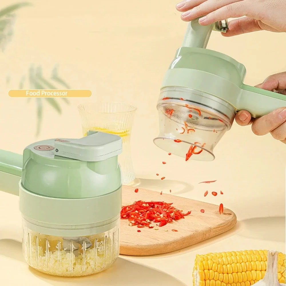 4 in 1 Handheld Electric Vegetable Cutter Wireless Food Processor Vegetable Slicer Set Pepper Garlic Mash Minced Cooking Gadgets