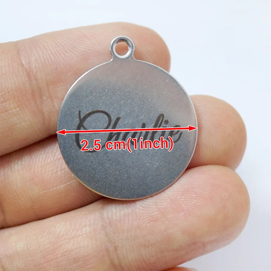 1pc Custom Stainless Steel Pet ID Tag Personalized Name & Phone Number Round Dog Cat Collar Tag 25mm