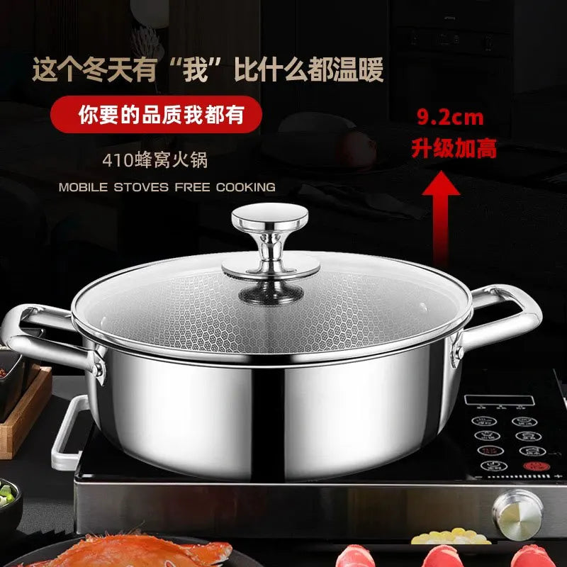 Stainless steel soup pot honeycomb non stick pot no oil fume household hot pot induction cooker gas stove universal