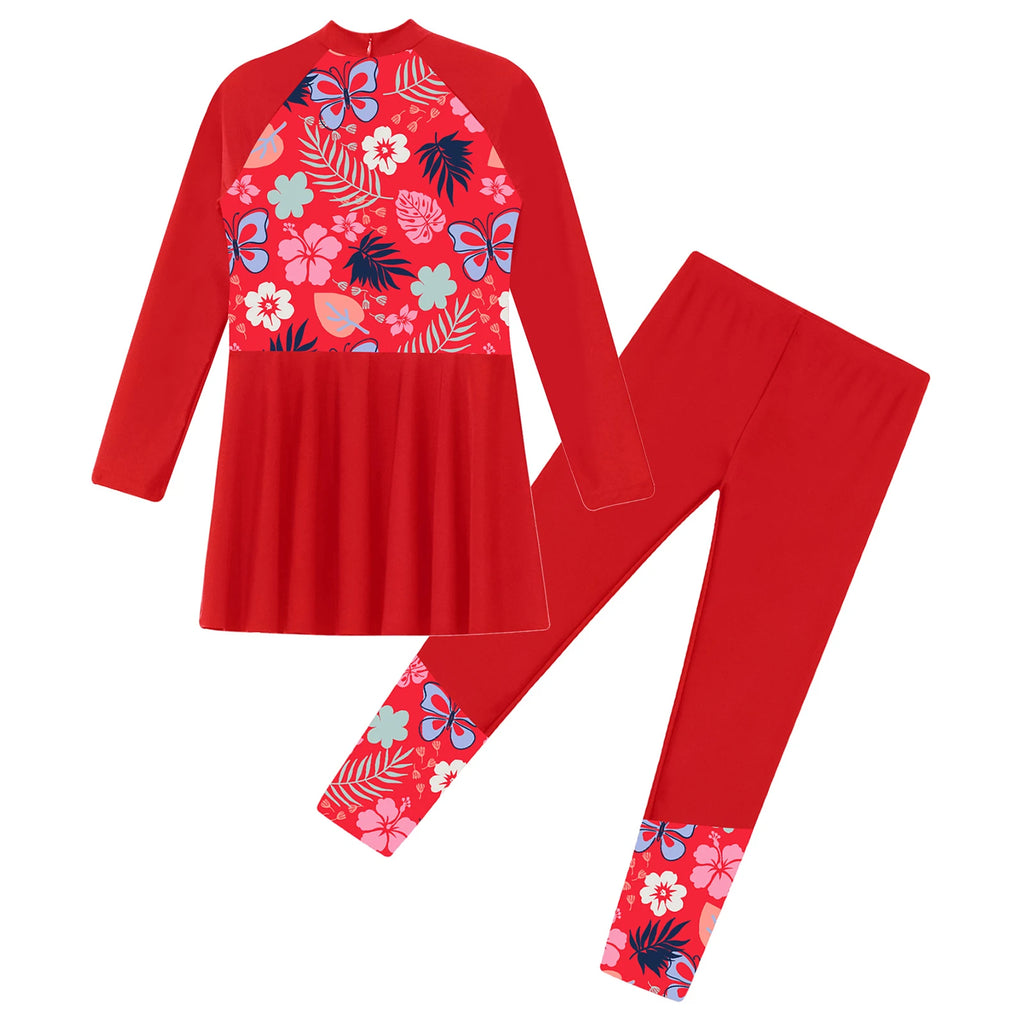 Girls Swimsuits 2 Piece Rash Guard Set UPF 50 Sun Protection Long Sleeve Swim Dress with Leggings Kids Full Body Cover Beachwear