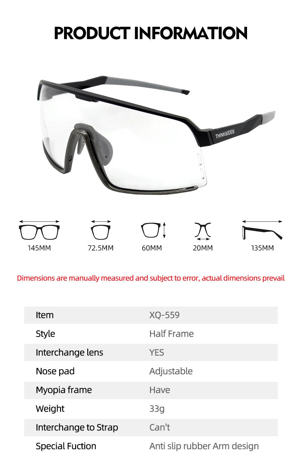 ThinkRider Bike Photochromic Cycling Glasses Bicycle Glasses Sports Men's Sunglasses MTB Road Cycling Eyewear Protection Goggles