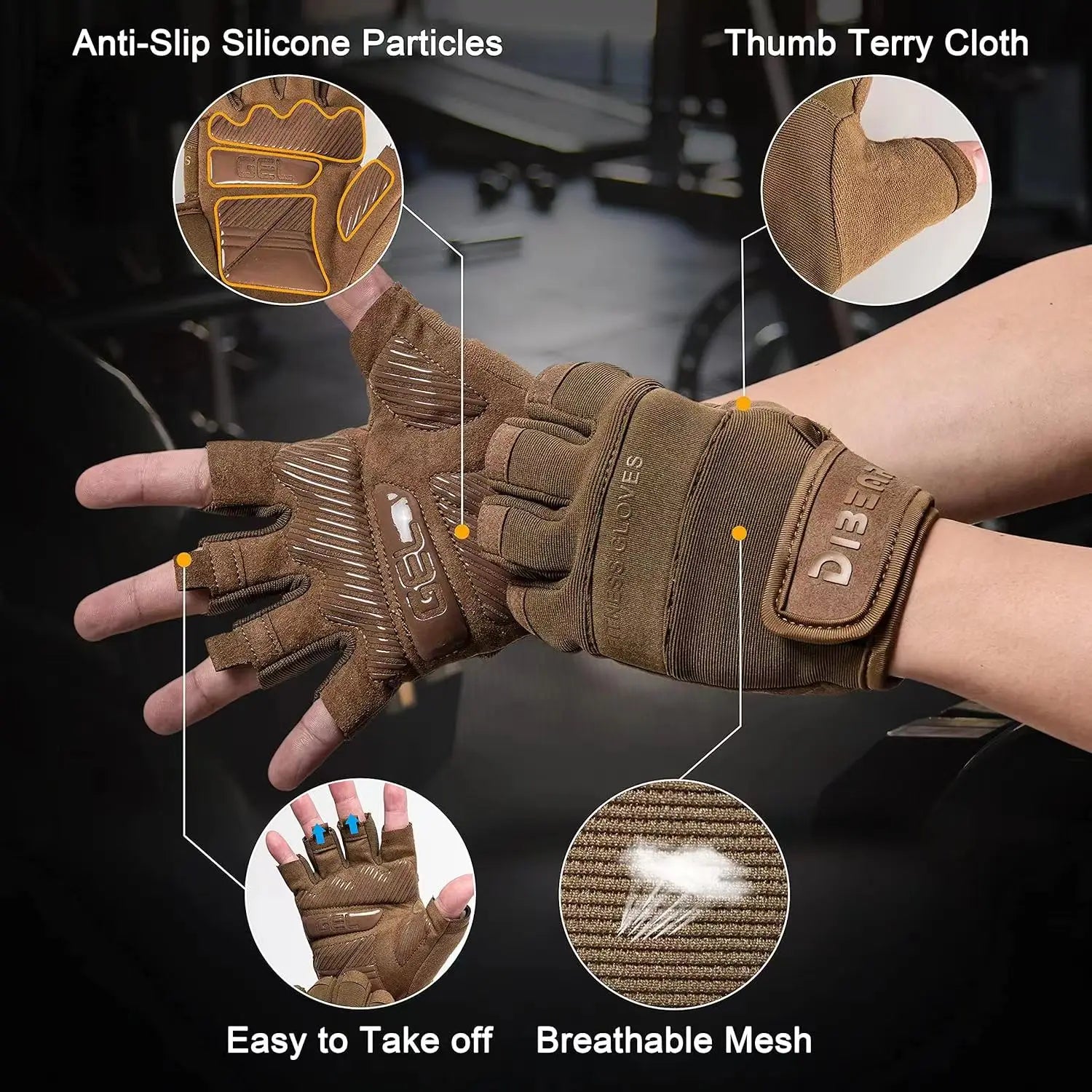 1 Pair Bodybuilding Gym Gloves Weightlifting Dumbbell Training Anti-Slip Fitness Gloves Crossfit Workout Exercise for Men Women