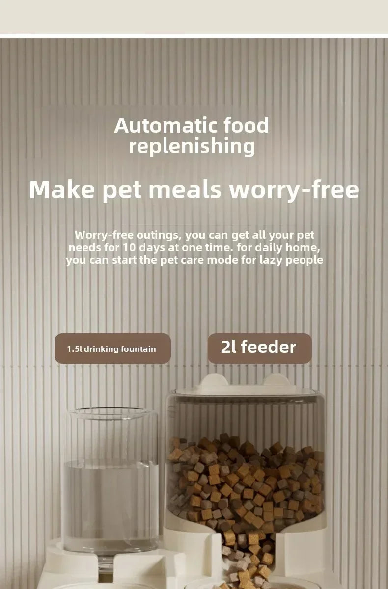 1EE 1Automatic Cat Feeder & Water Fountain Set - Food Grade Plastic - for Cats & Dogs - Gravity Feed Design