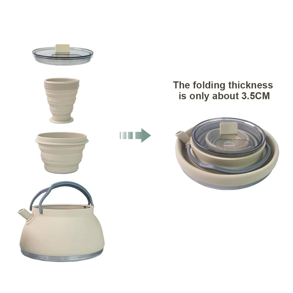 1.5L Silicone Kettle with Handle 1L Camping Cook Pot Stainless Steel Bottom Collapsible Water Cup/Bowl for Camping Backpacking