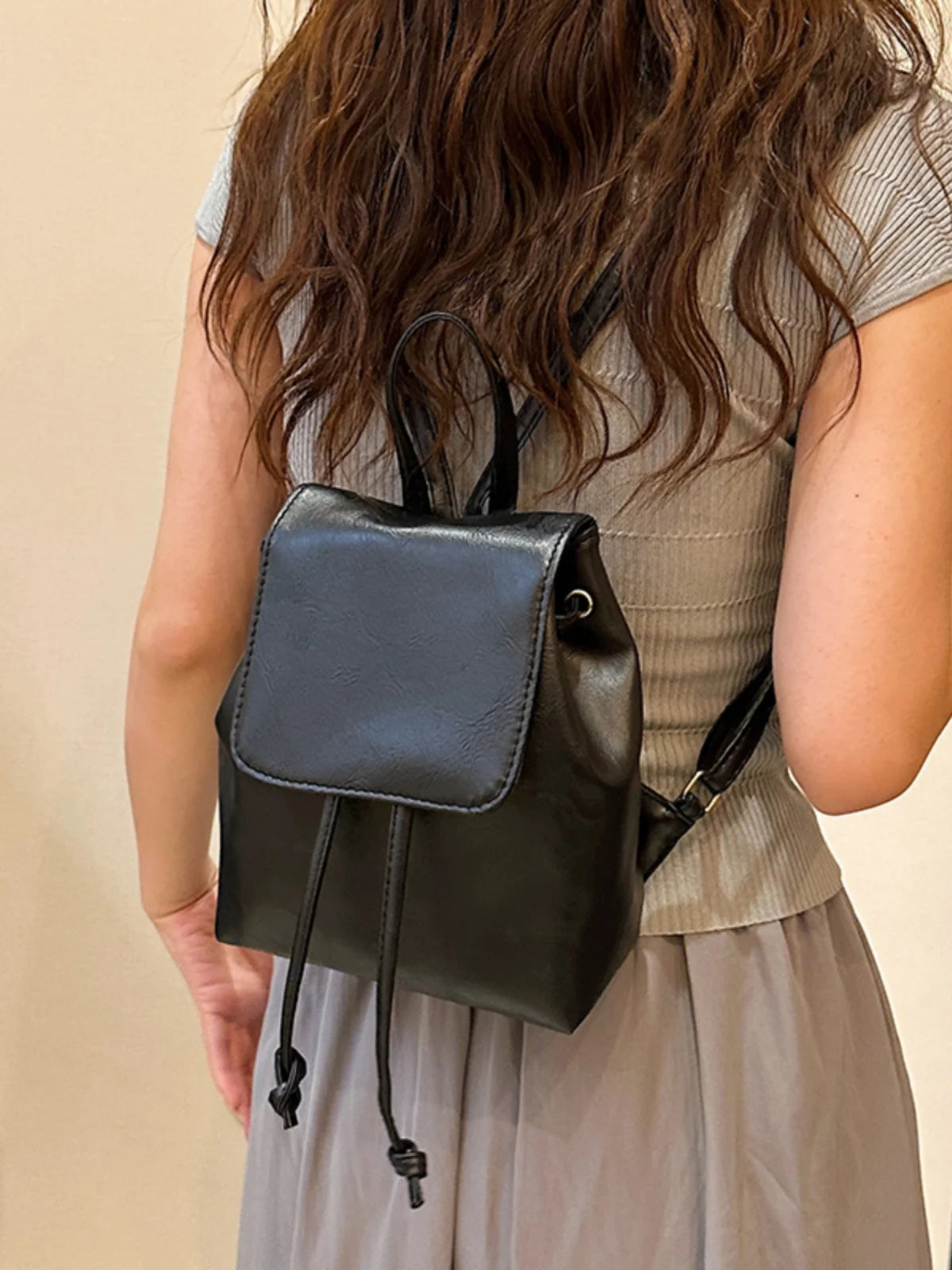 Compact Brown Retro Shoulder Bag Women's Spring Summer New Simple Artistic Match Double Rope Single Shoulder Bag Casual Style