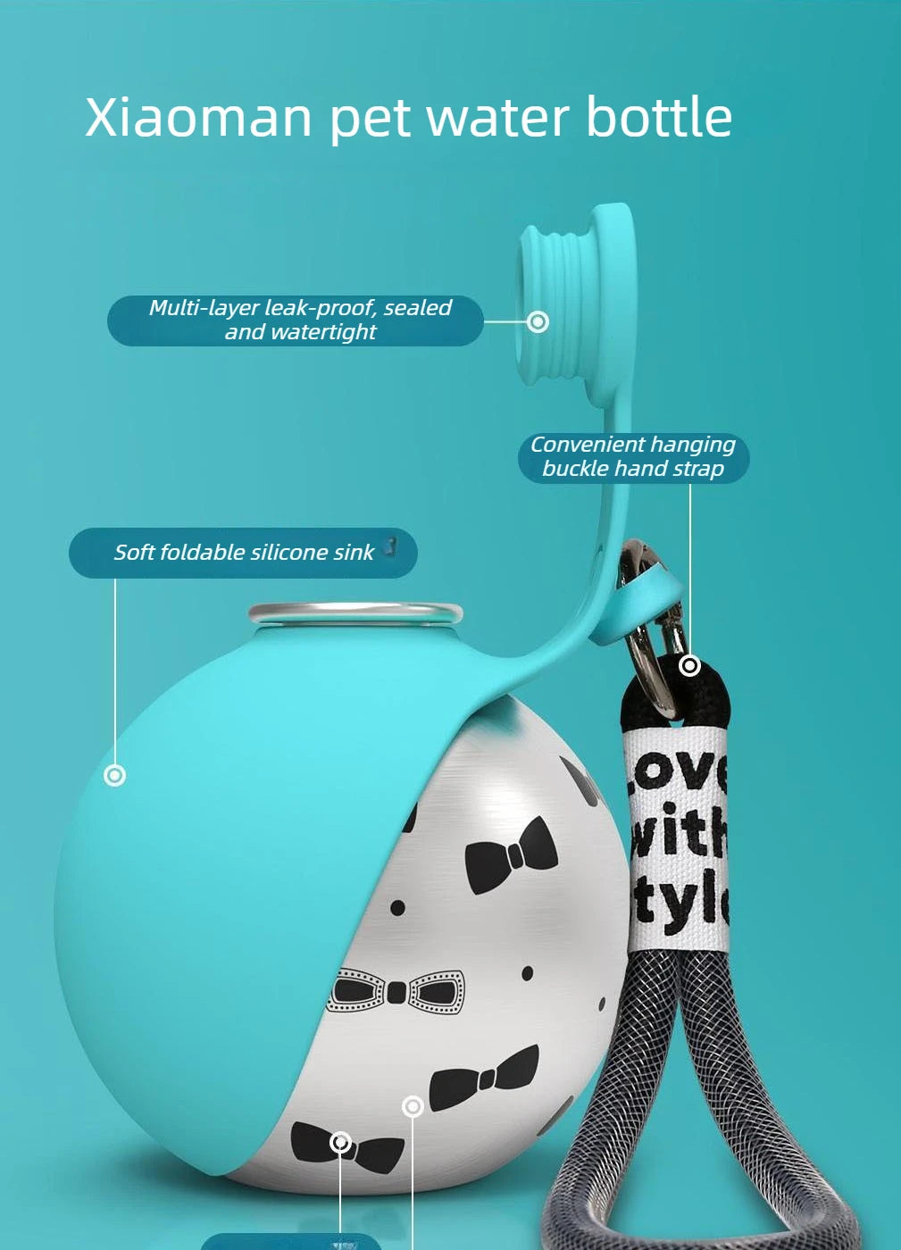 Foldable Stainless Steel Pet Water Bottle Spherical Design Portable Bowl for Small Pets Outdoor Daily Feeding and Drinking