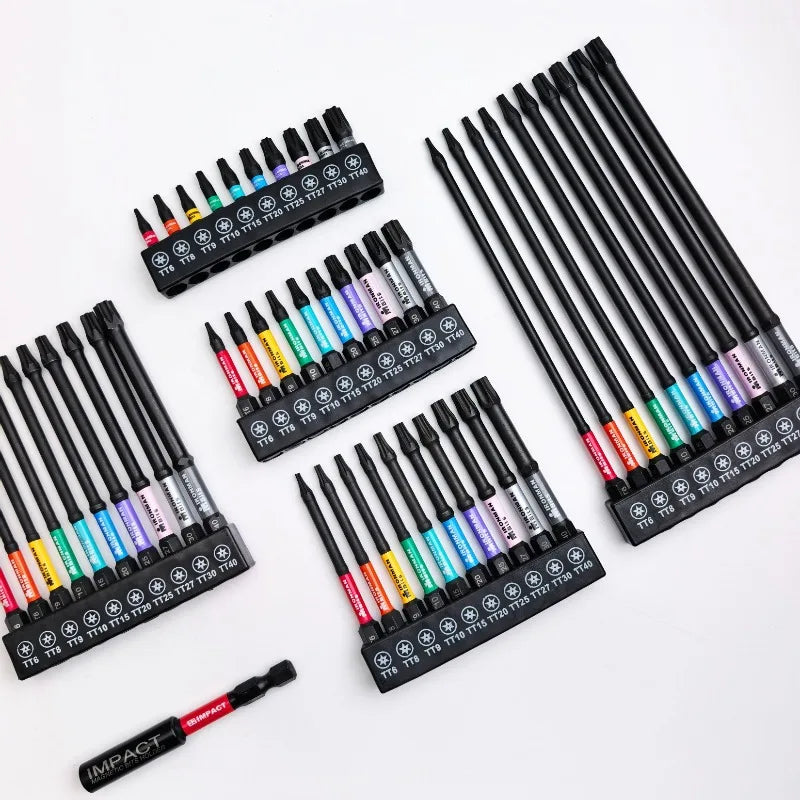 25-150mm Magnetic Screwdriver Bit Set S2 Alloy Steel Torx Impact Screw Driver Bits Hex Shank Batch Head with Holder Hand Tools