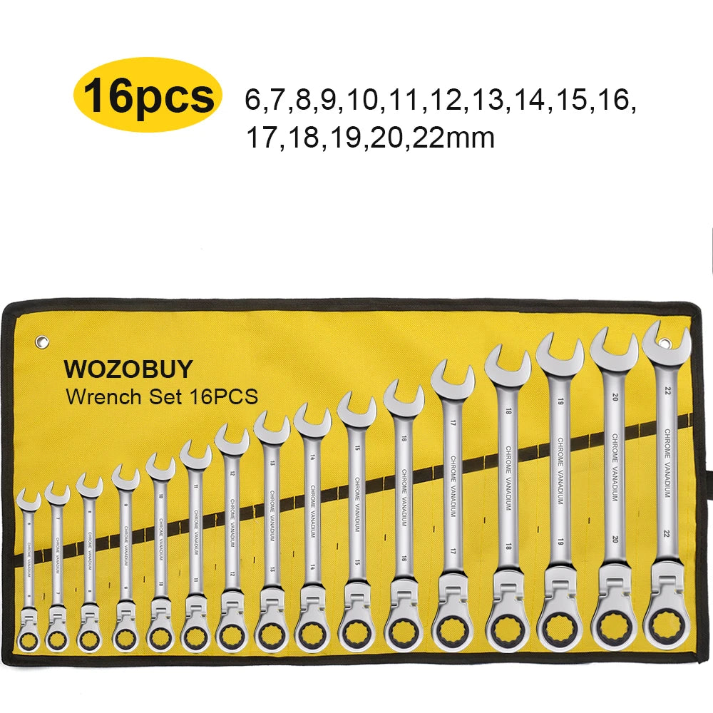 Ratcheting Wrench Set Metric and Standard 12-Point Box End Combination Spanner Gear Wrench Garage Tool Set,CR-V Full Polished