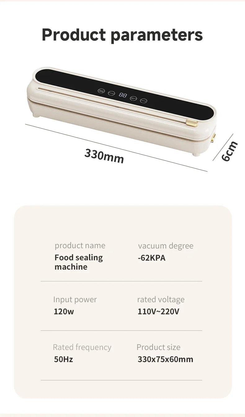 Electric Vacuum Sealer Food Storage Seal Touch Button Dry/Wet Built-in Cutter Kitchen Food Sealing Vacuum packaging machine