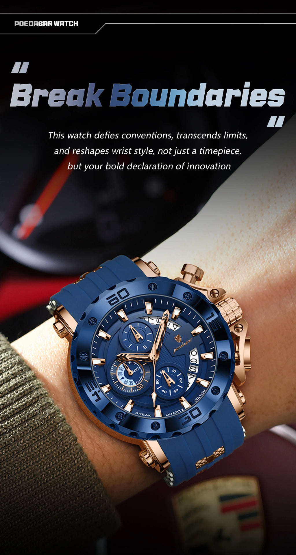 POEDAGAR Original Luxury Man Watch Chronograph Waterproof Luminous Sports Men Clock Calendar Silicone Strap Quartz Men's Watches