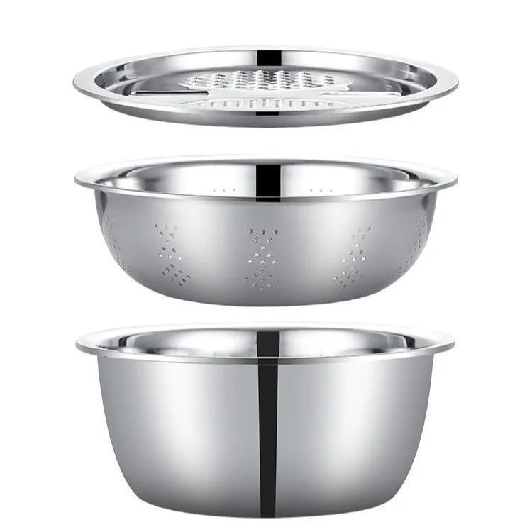 3PCS/1Set Vegetable Slicer, Stainless Steel Slicer, Potato Slicer, Vegetable Washing Basin, Drain Basket, Multifunctional