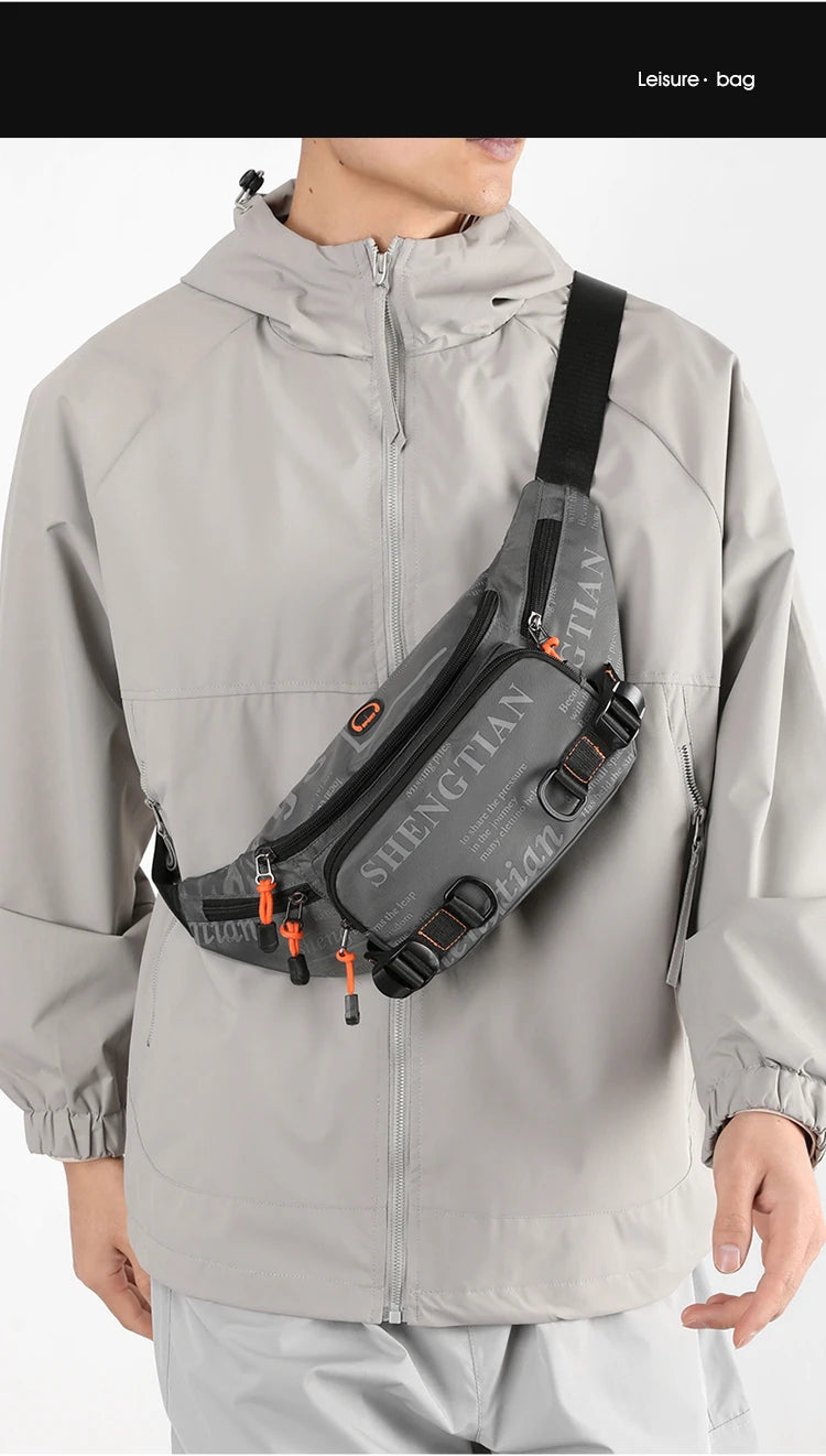 Summer Large Capacity Waterproof Nylon Sports Crossbody Bag for Men Casual Outdoor Leisure Mobile Phone Bag Trendy Sports Wai...
