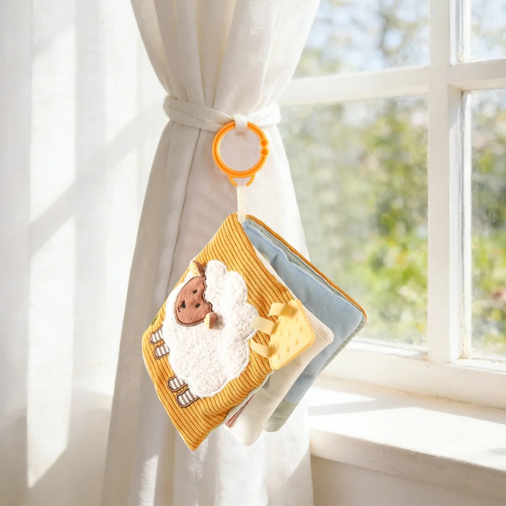 Soft Sensory Farm Animal Baby Books Mobile Toy Newborns Early Educational Fabric Book with Mirror & Sound Paper for Babies 6-12M