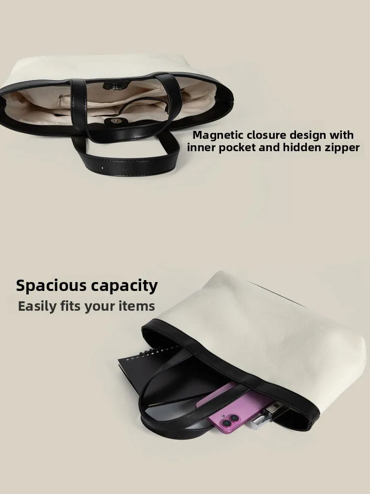 PEPPIHOME Women's Canvas Tote Bag Commuter Handbag Single Shoulder Bag Korean Style Summer New Arrival Soft PU Leather