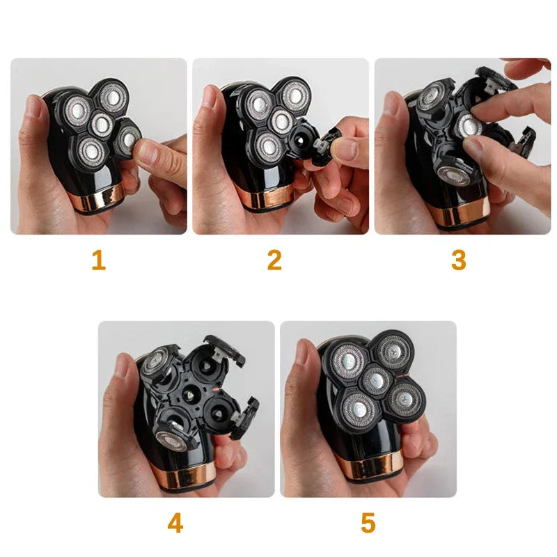 5 In 1 Electric Shaver For Men Bald Head Hair Clipper Nose Trimmer 5D Floating Blade Head Shaving Beard Knife Rechargeable Razor