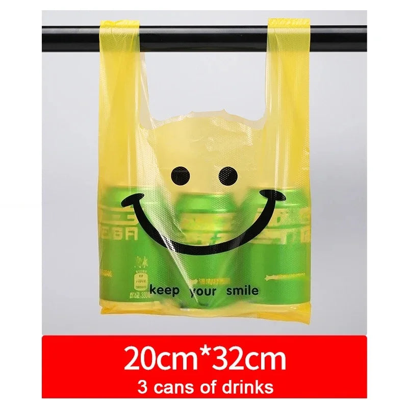 200-50Pcs Plastic Shopping Bags with Handle  3 Sizes Supermarket Shopping Convenient Reusable Bag Kitchen Storage Plastic Bag