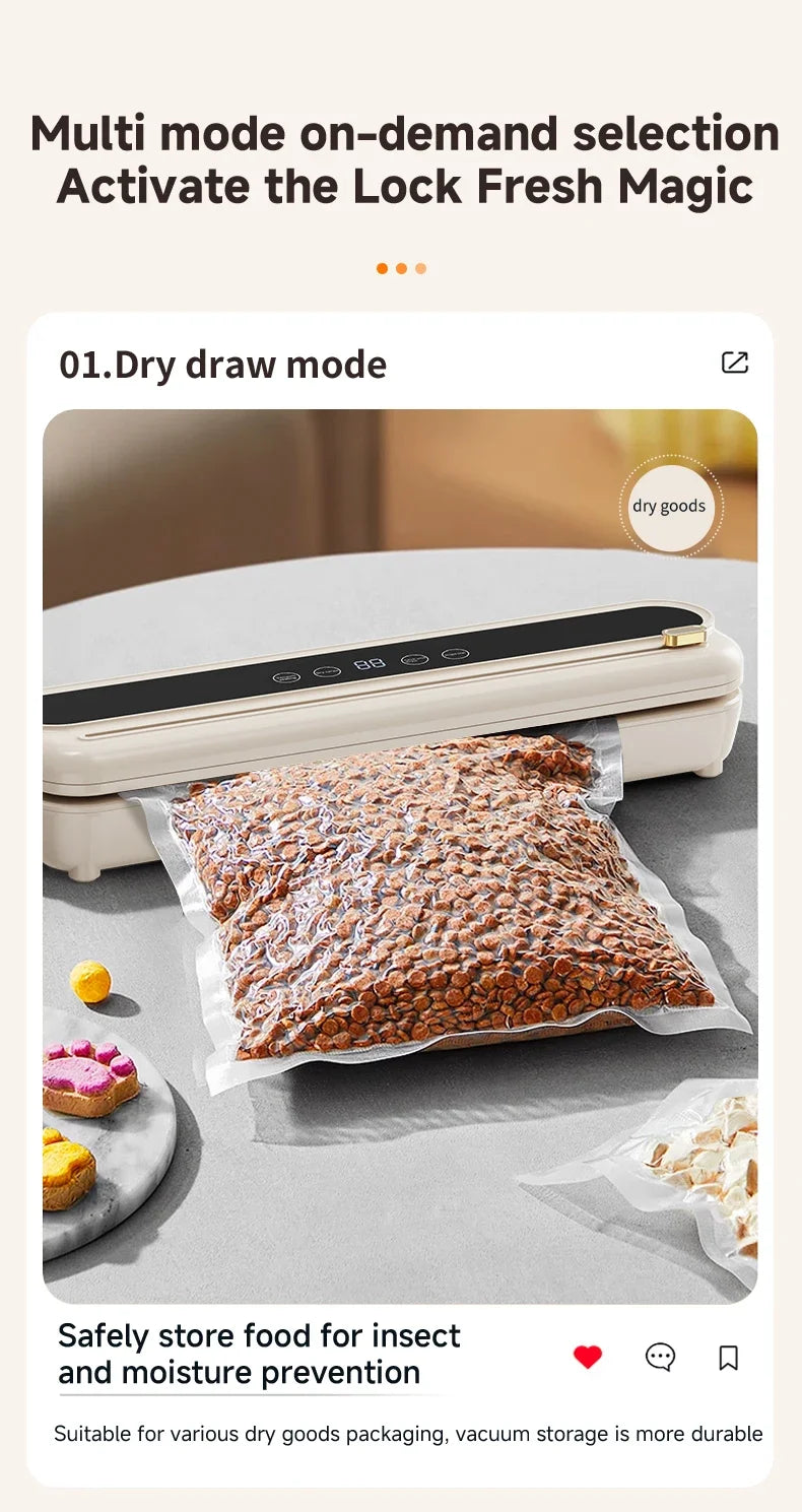 Electric Vacuum Sealer Food Storage Seal Touch Button Dry/Wet Built-in Cutter Kitchen Food Sealing Vacuum packaging machine