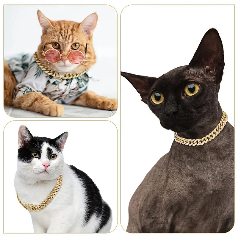 1/2pcs Pet Dog Collar Cat Chain Diamond Walking Metal Chain Collar With Design Secure Buckle Jewelry Accessories Cuban Collar