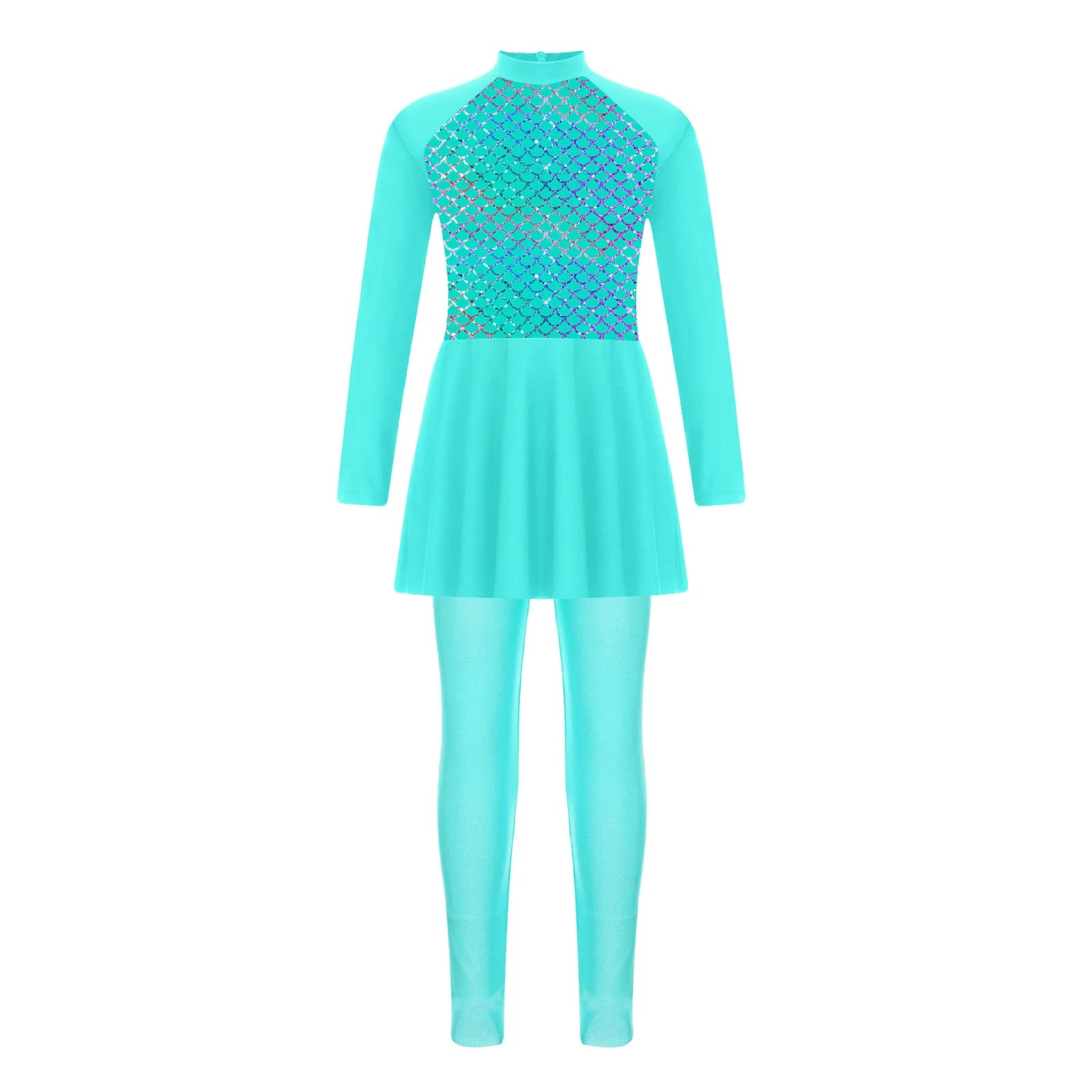 Girls Swimsuits 2 Piece Rash Guard Set UPF 50 Sun Protection Long Sleeve Swim Dress with Leggings Kids Full Body Cover Beachwear