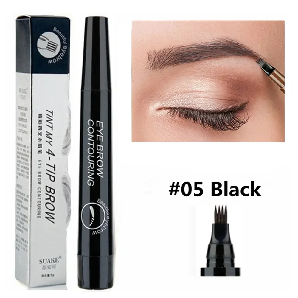 Black eyebrow contouring pen with 4-tip applicator for precise brow shaping