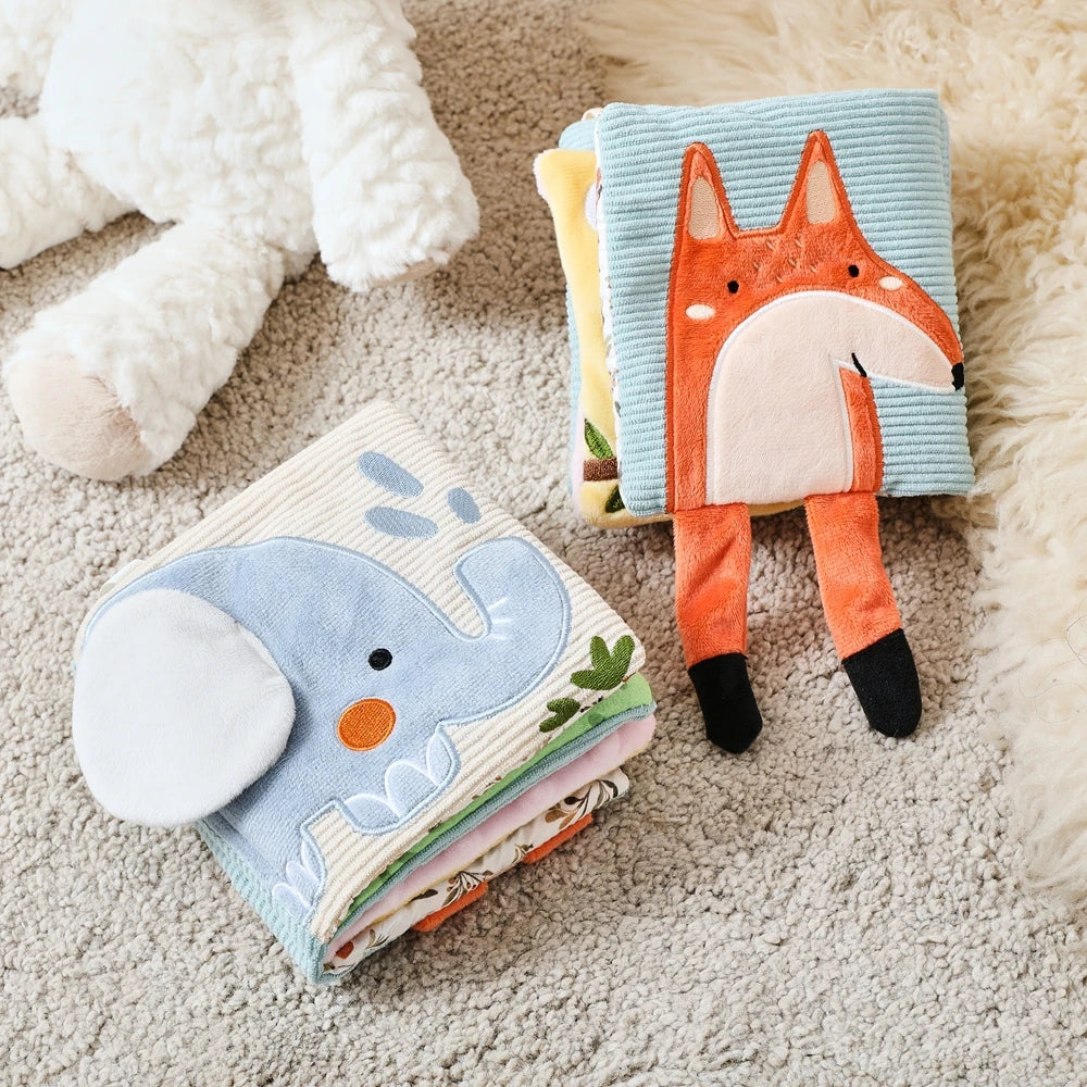 Baby Toys Cloth Book Early Educational Baby Toys Sensory Book Baby Soft Books Toys Fluffy Cartoon Elephant Books With Mirror