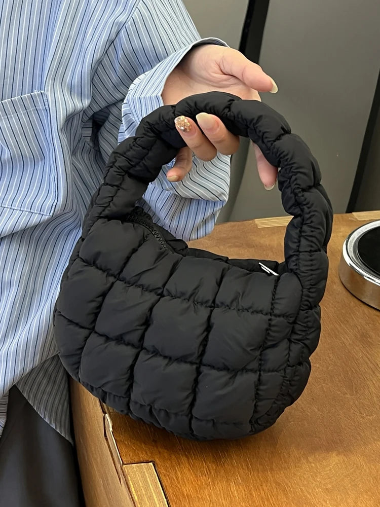Spring 2025 Cloud Texture Quilted Bubble Handbag Casual Korean Style Women's Bag Mobile Phone Bag Folded Nylon Youth Leisure