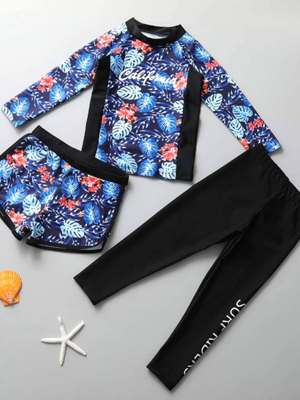 Girls Swimming Suit Children's Swimwear Three-Piece Set Quick Dry Sun Protection Large Size Polyester Fiber Student Girl