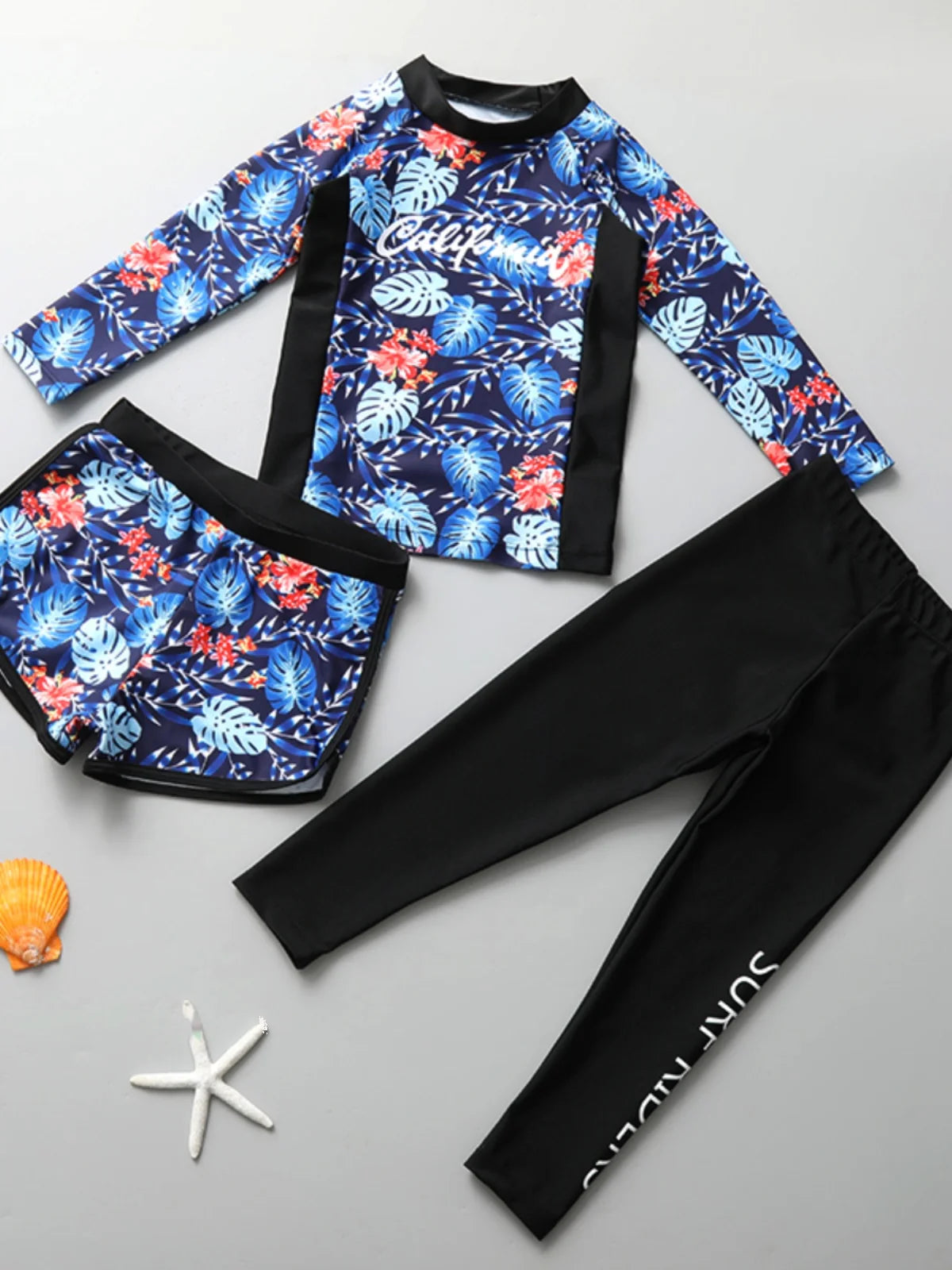 Girls Swimming Suit Children's Swimwear Three-Piece Set Quick Dry Sun Protection Large Size Polyester Fiber Student Girl