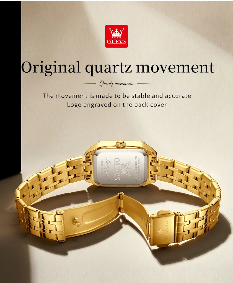 OLEVS 5616 New Quartz Watch for Women Fashion Elegant Square Golden Watch Calendar Waterproof Stainless Steel Ladies Wristwatch