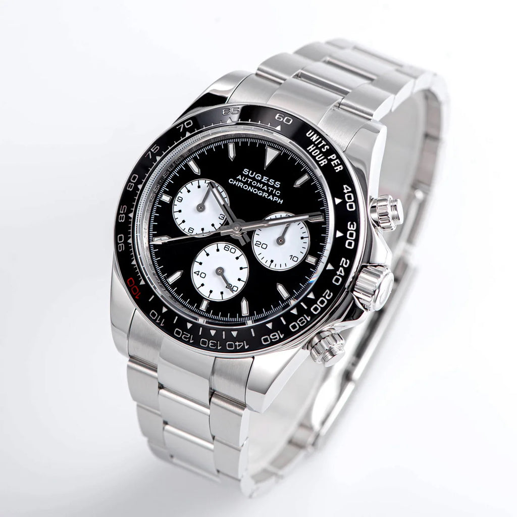 Sugess Diving Mens Watch Panda Automatic Mechanical Chronograph Peacock SL4801 Movement Wristwatch Waterproof Ceramic Bezel New