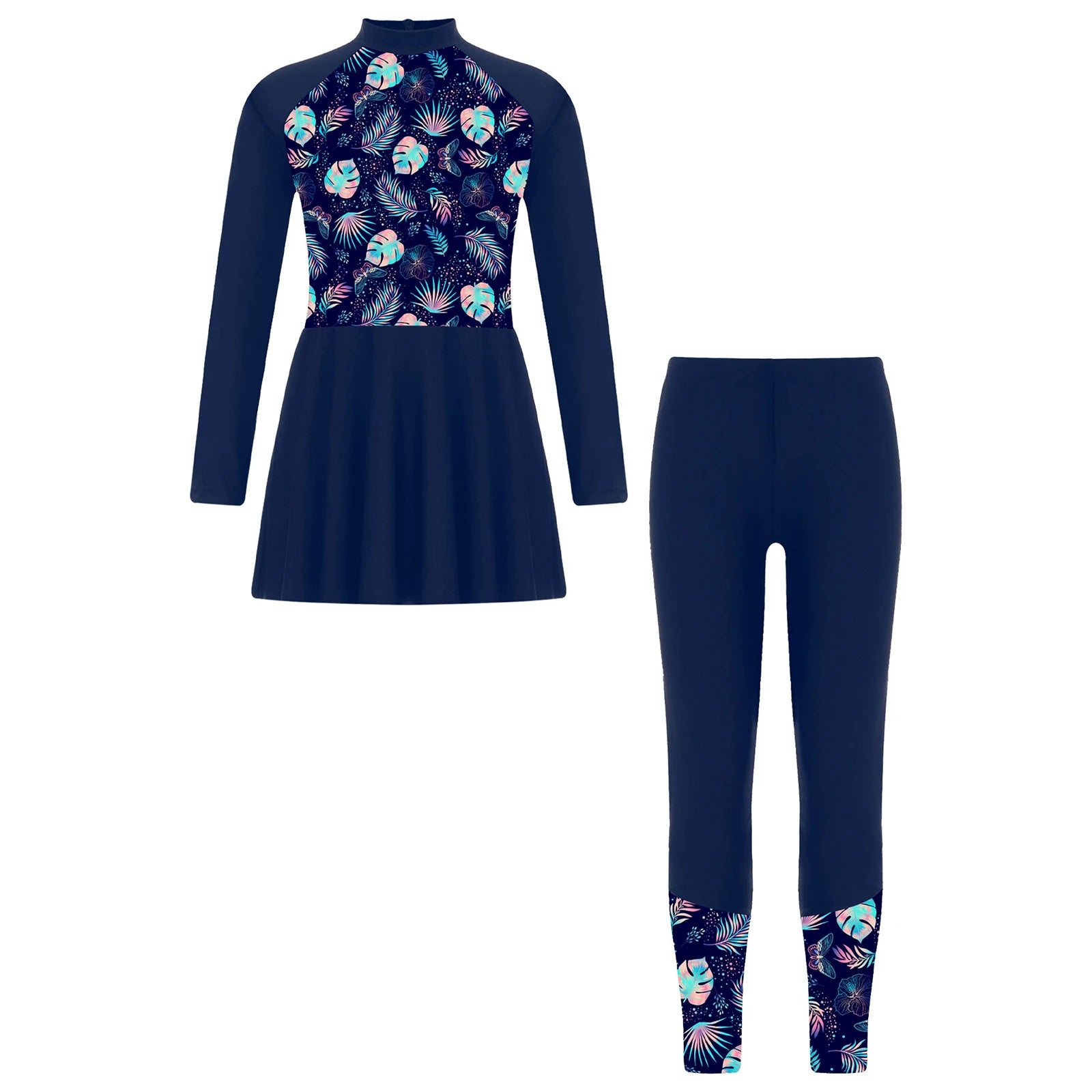 Girls Swimsuits 2 Piece Rash Guard Set UPF 50 Sun Protection Long Sleeve Swim Dress with Leggings Kids Full Body Cover Beachwear