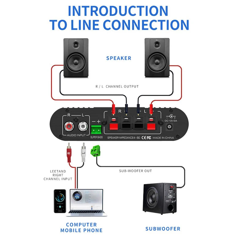 LP-838USB 2.1Channel Amplifier 12V Car Home Amp USB BT Lossless Music Play Digital Audio Amplificador with Remote Control HiFi