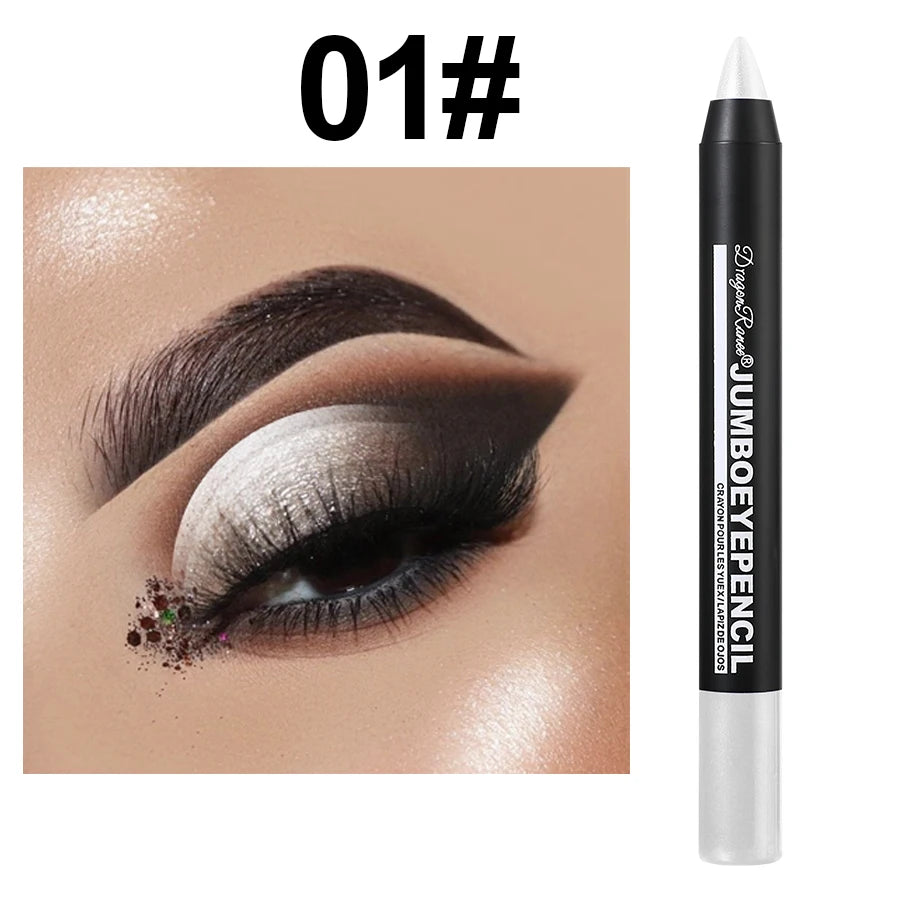 White jumbo eye pencil for bold eye makeup, dramatic cut crease with silver shimmer.