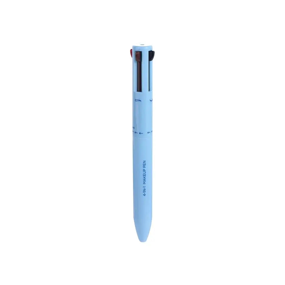 Blue 4-in-1 makeup pen with multiple color options, isolated on white background