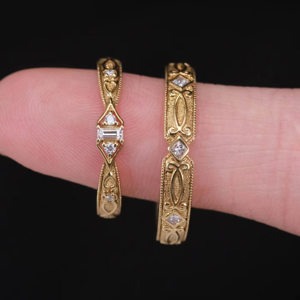 Handcrafted Designer Antique-Style Textured 18K/14K/9K Gold Couple Rings, Timeless Luxury Wedding/Engagement Bands