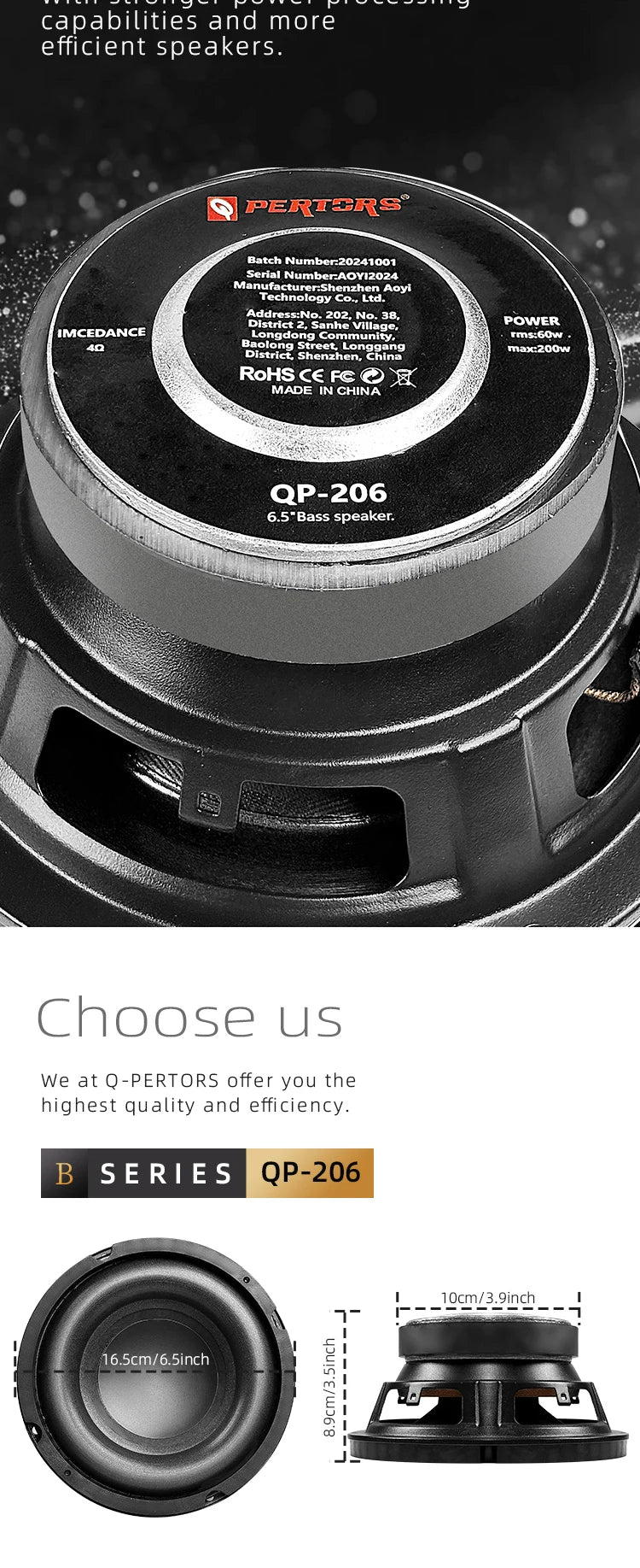 Q-PERTORS 6.5/8 Inch 200W/220W Car Subwoofer Audio Speaker for Car Home Theater System Upgrade Stereo Component Modification