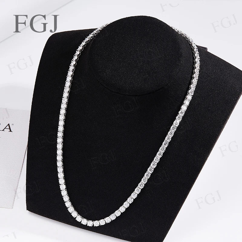 100% Real Moissanite Tennis Necklace for Woman Men Wedding Jewelry With GRA 925 Sterling Silver Plated 18K White Gold Necklace