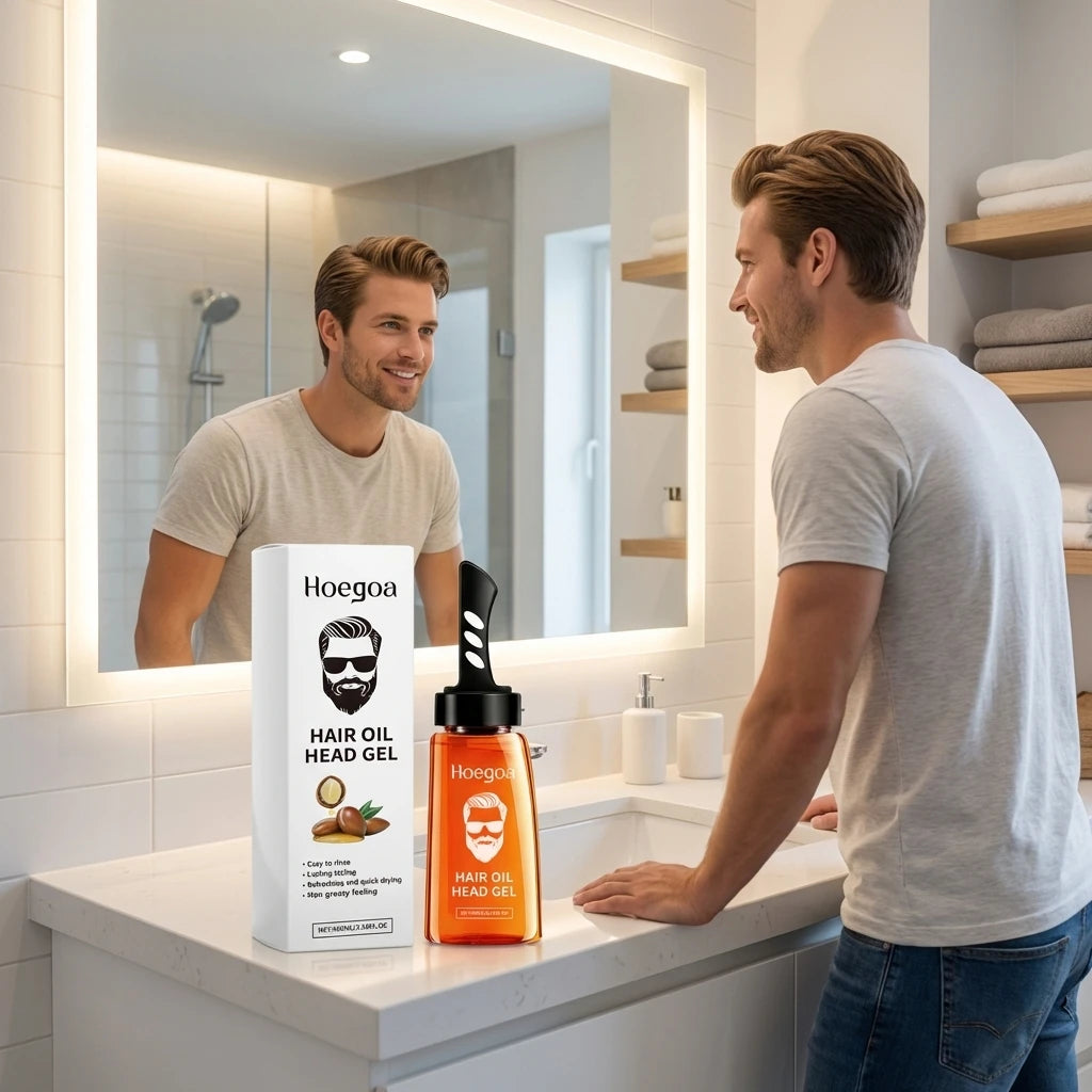 2 In 1 Men's Hair Styling Gel With Wide Tooth Comb Long-Lasting Fluffy Strong Hold Add Shine No-Greasy Hair Styling Oil Pomade