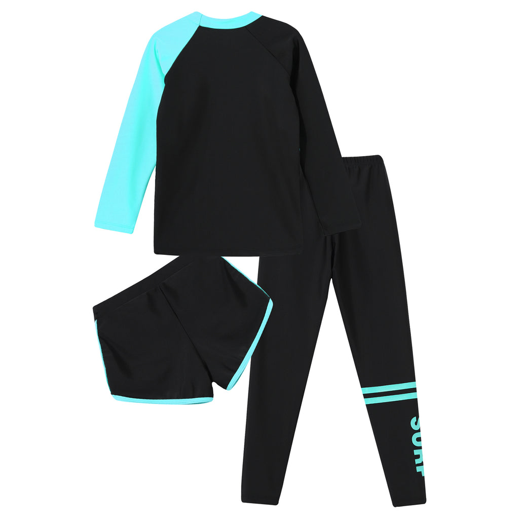 Kids Rash Guard Swimwear 3 Piece Swimming Sets Quickly Dry Swimsuit Sun Protection Long Sleeve Top+Shorts+Pants Swim Outfits