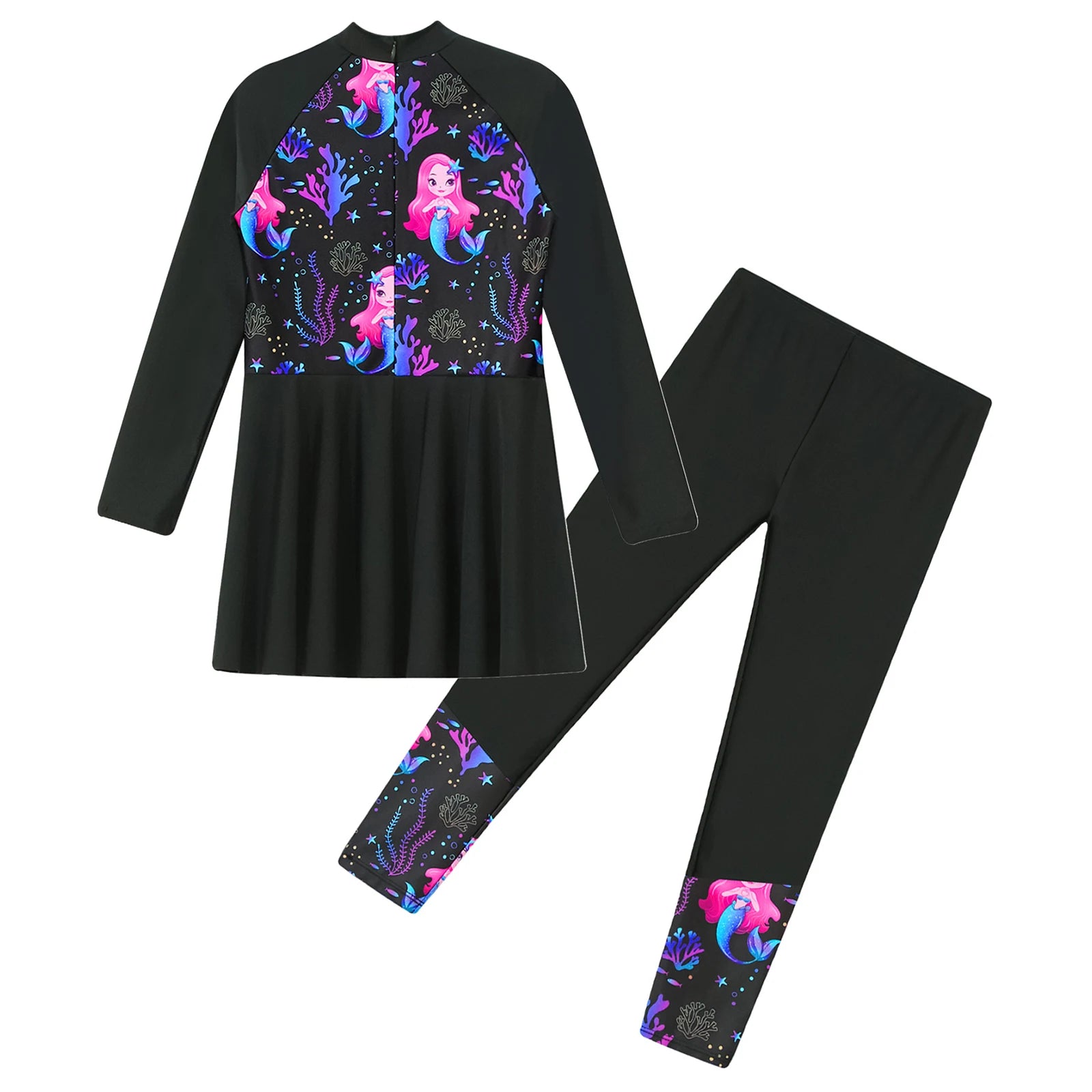 Girls Swimsuits 2 Piece Rash Guard Set UPF 50 Sun Protection Long Sleeve Swim Dress with Leggings Kids Full Body Cover Beachwear