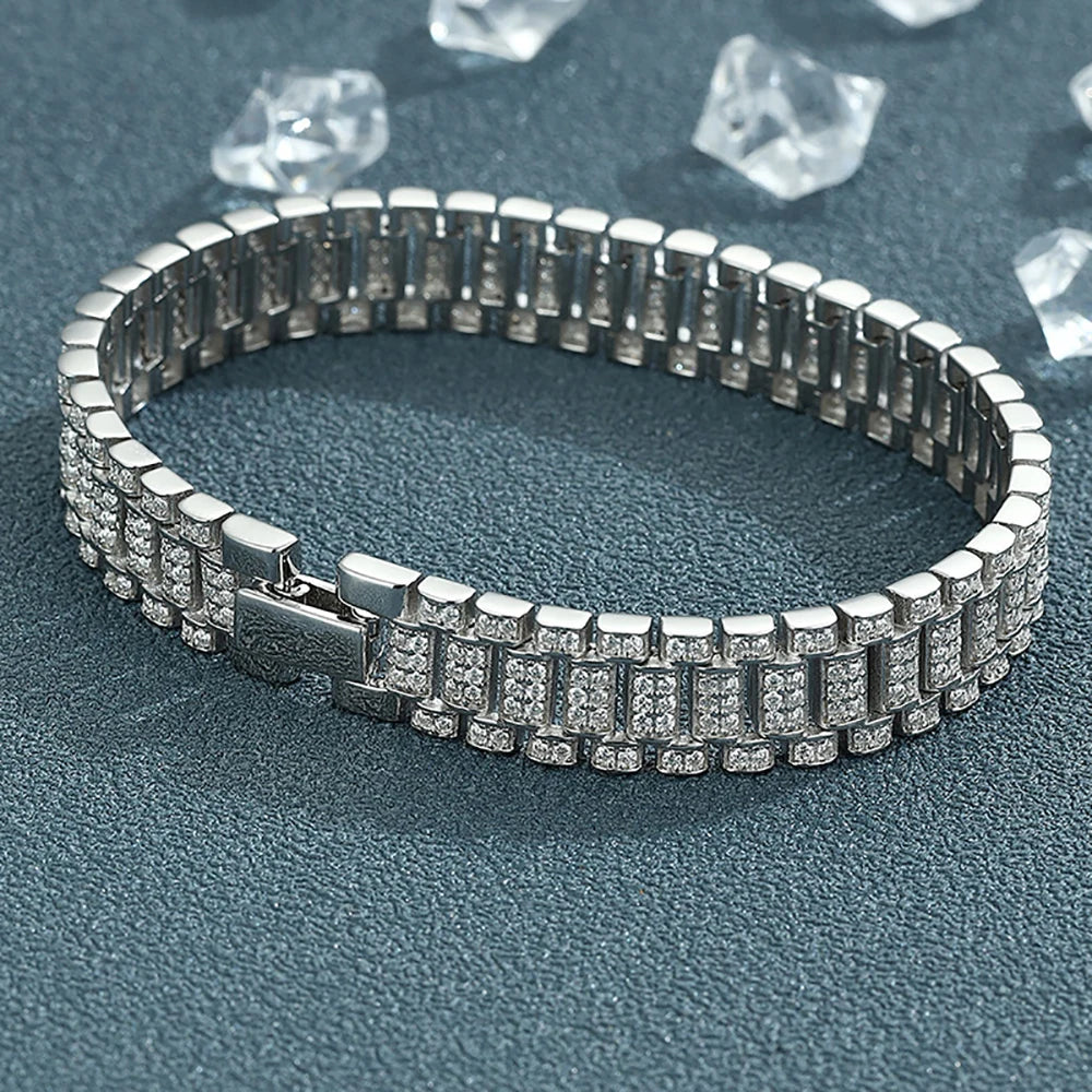 IGOTOS 1.2mm Moissanite Watch Chain Bracelet 925 Sterling Silver Certified Women Men Full Diamond Bangle Fine Jewelry