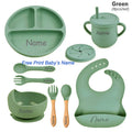 Personalized Logo Name Baby Silicone Dishes Feeding Set Suction Cup Bowl Tableware Kids Bowl Spoon Fork Bib Feeding Set BPA Free
